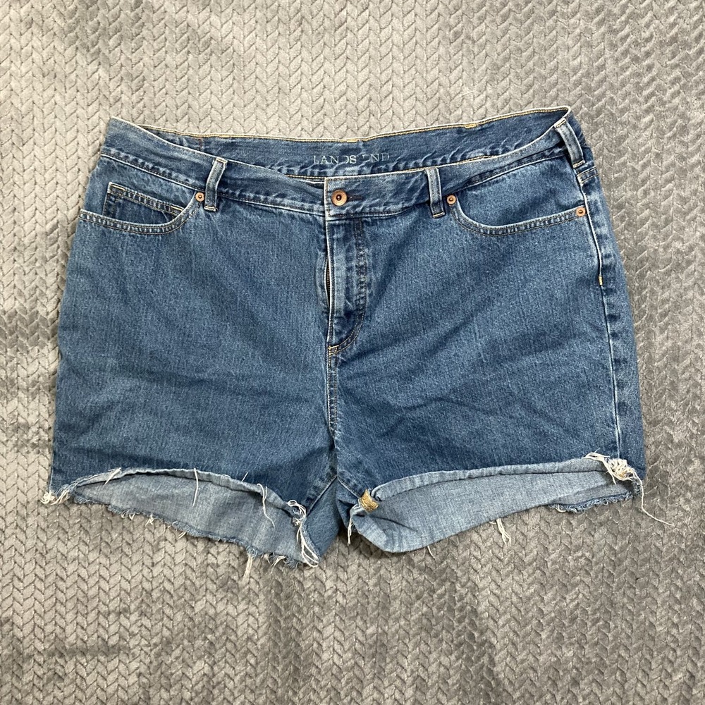 Lands End Denim Jean Shorts Women's 16W Blue Distressed Casual Summer Festival